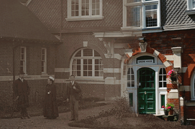 An image of Greene House in the past and present