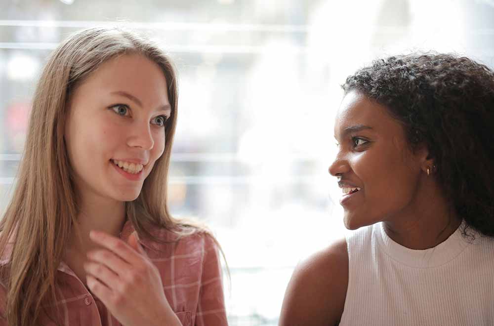 two women chatting
