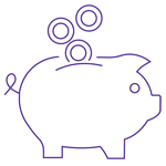 Money falling into a piggy bank. 